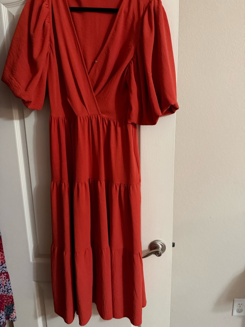 Rust Puff-Sleeve Tiered Maxi Dress - Women XL